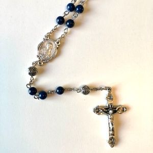 Rosary Beads - Navy Blue and Silver Rose